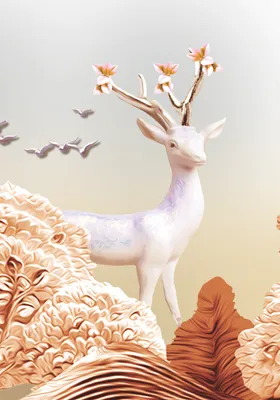 福禄双收鹿背景装饰画