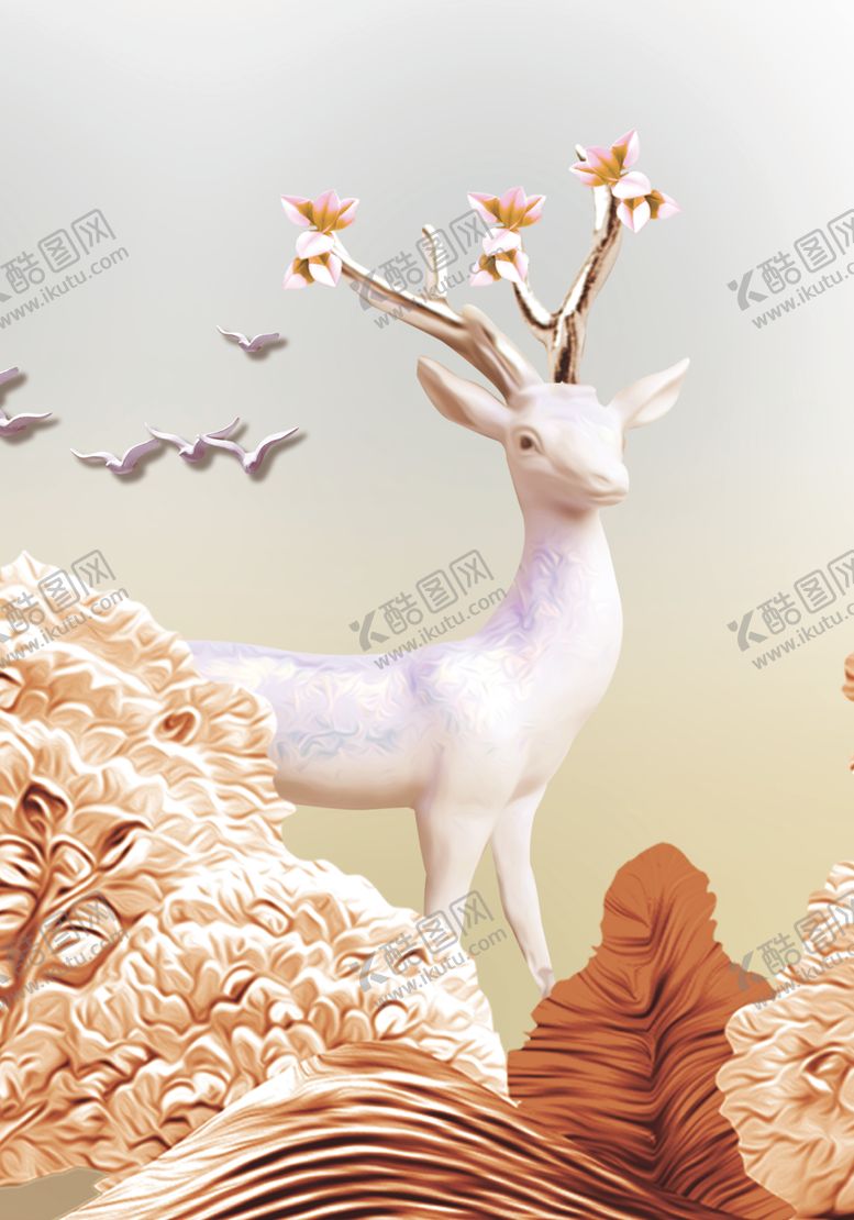 编号：72266910291512569175【酷图网】源文件下载-福禄双收鹿背景装饰画