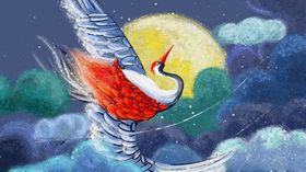 国潮塔太阳仙鹤插画