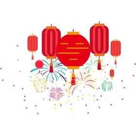 红色新年元旦烟花灯笼展板背景