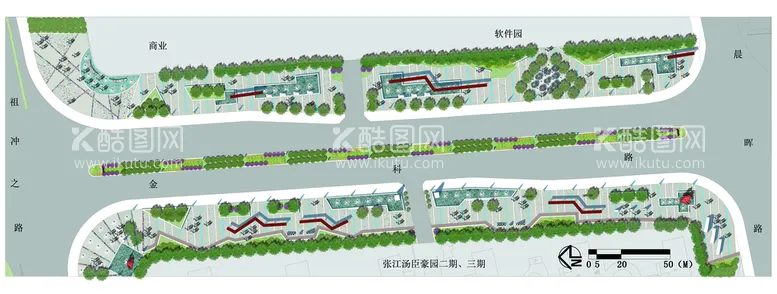 编号：74596109211520185924【酷图网】源文件下载-道路边分带景观平面图