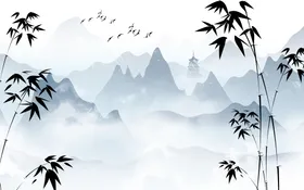 电视背景墙禅意山水中式装饰画新中式山水中式