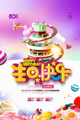 生日快乐节日促销活动宣传海报