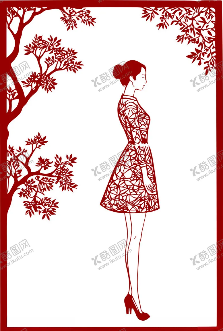 编号：10184602141346243271【酷图网】源文件下载-剪纸美女