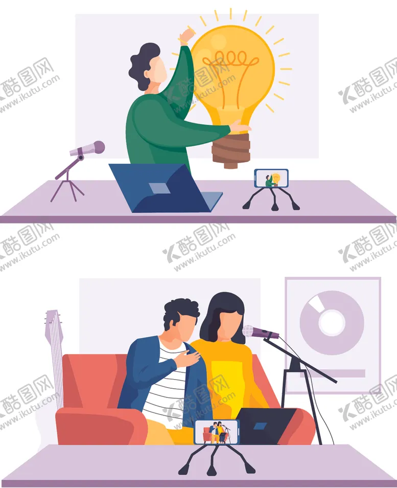 编号：13737106261441193718【酷图网】源文件下载-扁平化直播人物