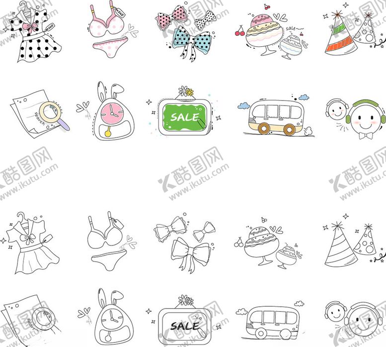 编号：10452504032317008916【酷图网】源文件下载-可爱卡通简笔画素材集合