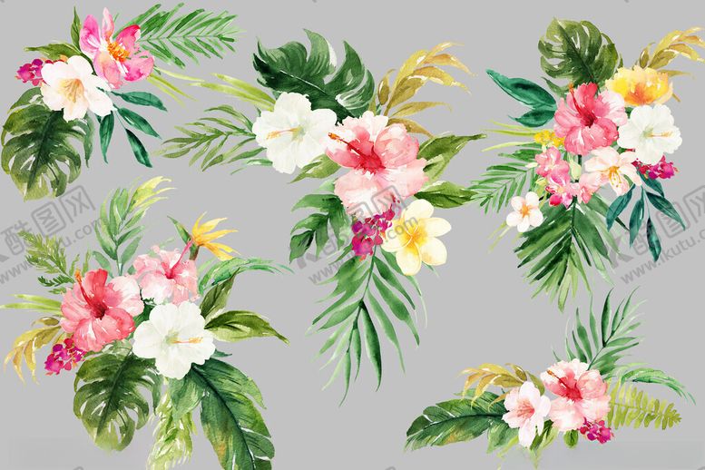编号：11109611201504444401【酷图网】源文件下载-热带花卉植物水彩图案
