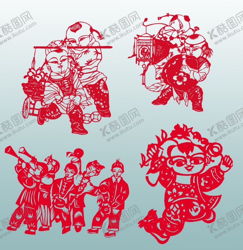 编号：87105511020245494635【酷图网】源文件下载-传统人物剪纸素材