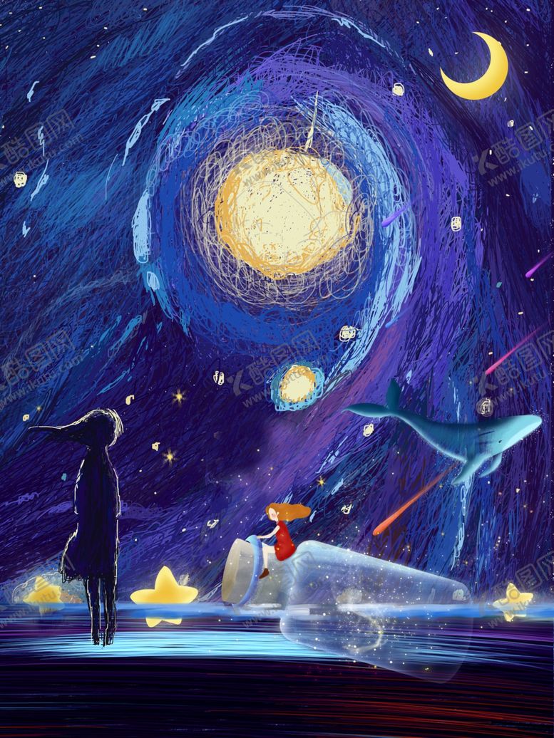 编号：35313506281042362277【酷图网】源文件下载-插画许愿瓶许愿的少女