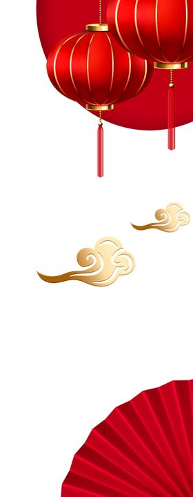 红色灯笼祥云扇子