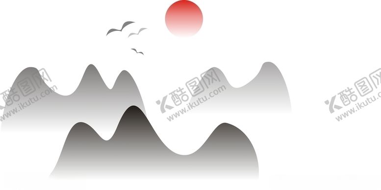 编号：62848810011332335450【酷图网】源文件下载-中国风卡通太阳山脉山水元素素材