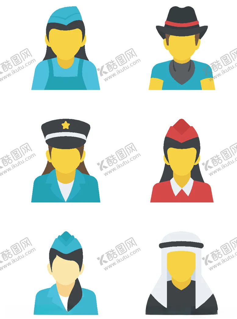 手绘人物图标社交生活扁平地勤