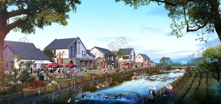 编号：13093304291823474639【酷图网】源文件下载-河畔村庄美景