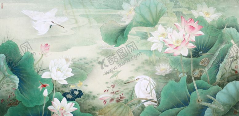 编号：85602209202225404789【酷图网】源文件下载-荷塘双鹭