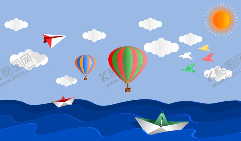编号：91836809201210373459【酷图网】源文件下载-剪纸风格热气球