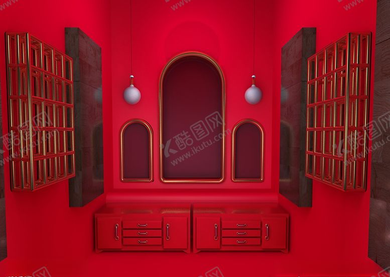 编号：97276704161339138505【酷图网】源文件下载-C4D模型红色风格电商立体场景