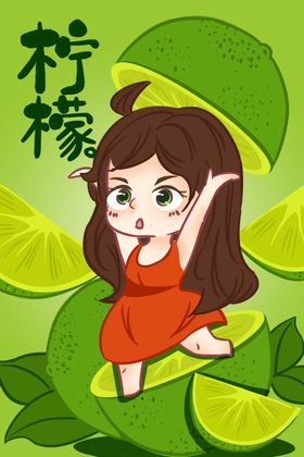 柠檬女孩手绘插画