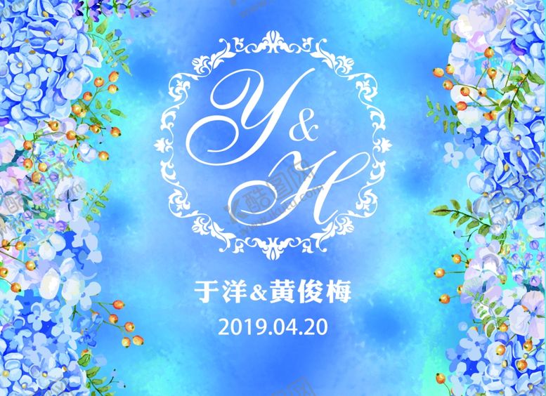编号：91405807011356592312【酷图网】源文件下载-蓝色鲜花婚礼背景