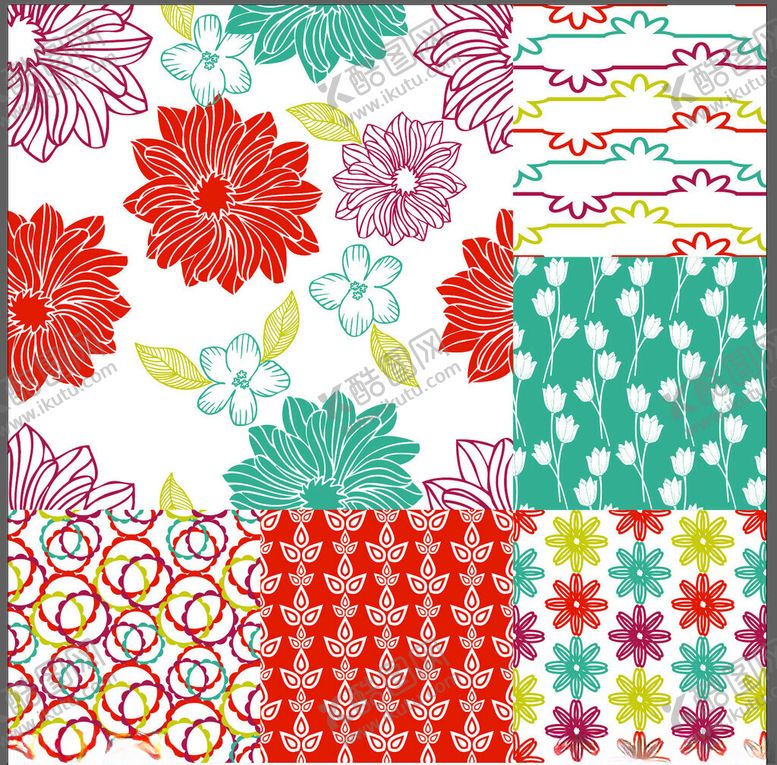 编号：17029510310350395410【酷图网】源文件下载-多彩花卉图案素材集合