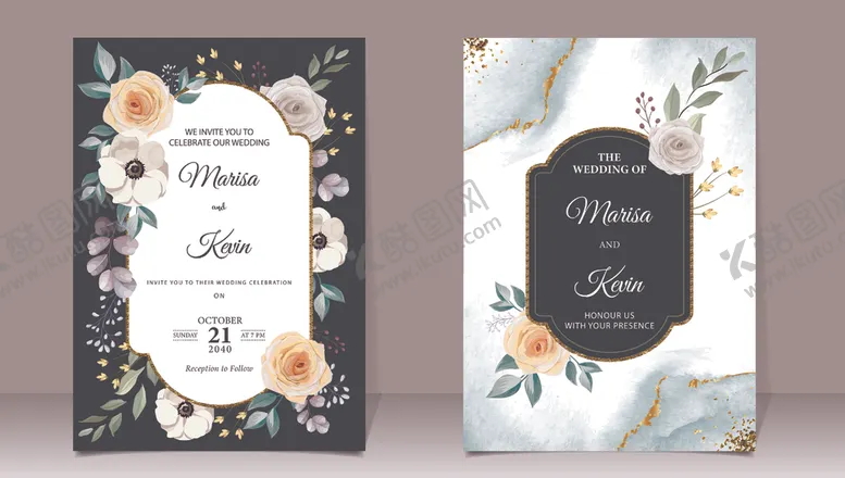 编号：72912303312124555299【酷图网】源文件下载-花卉婚礼请柬