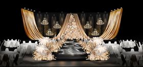 香槟色布幔造型老钱风婚礼主舞台