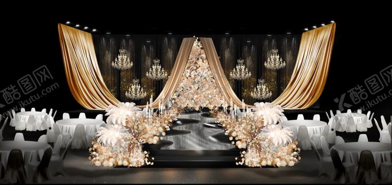 编号：96232404140124488568【酷图网】源文件下载-香槟色布幔造型老钱风婚礼主舞台