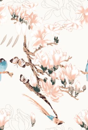 数码印花玉兰鸟