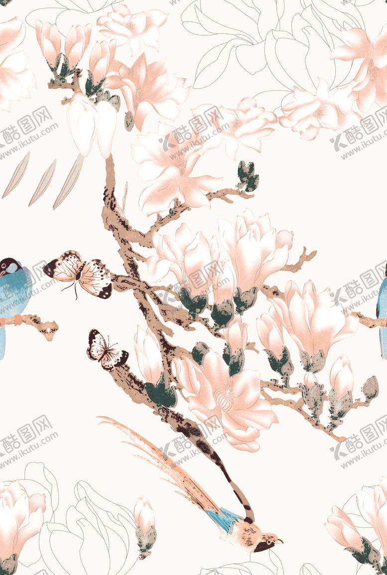 编号：11000210300943451315【酷图网】源文件下载-数码印花玉兰鸟