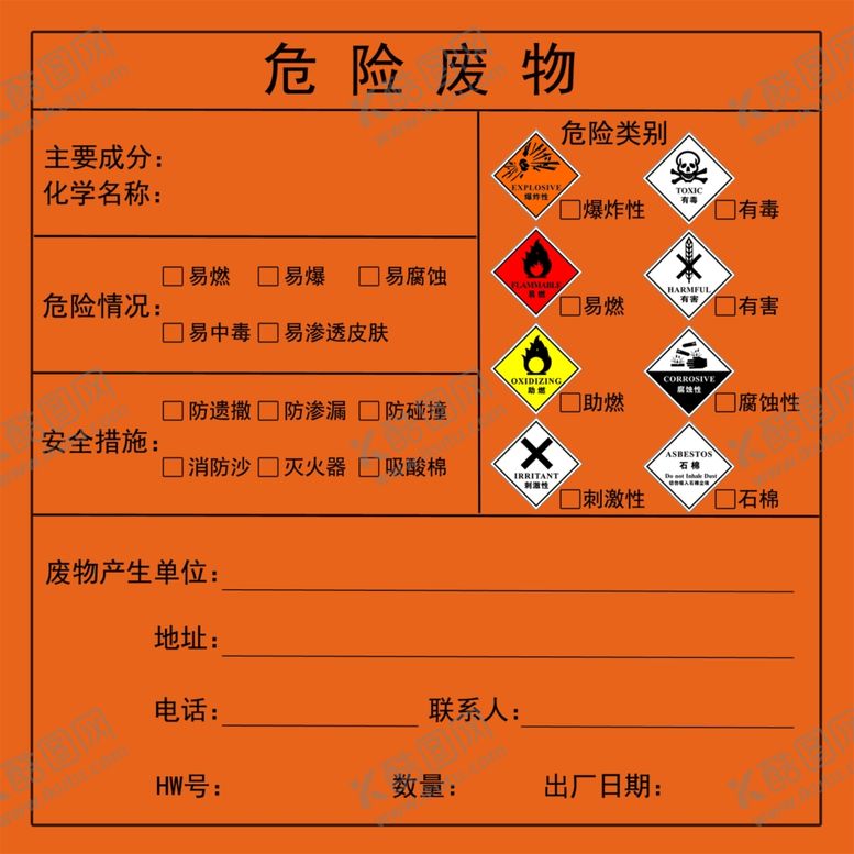 编号：69232710161330047980【酷图网】源文件下载-危险废物多品类标志贴