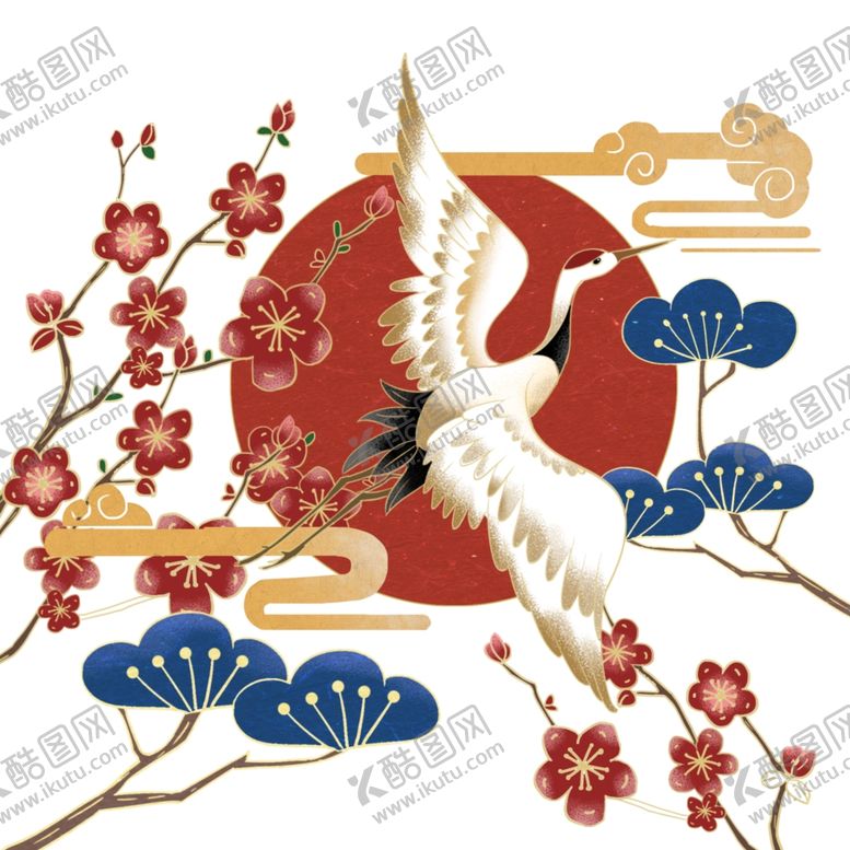 编号：86820410040541599784【酷图网】源文件下载-国潮复古仙鹤梅花