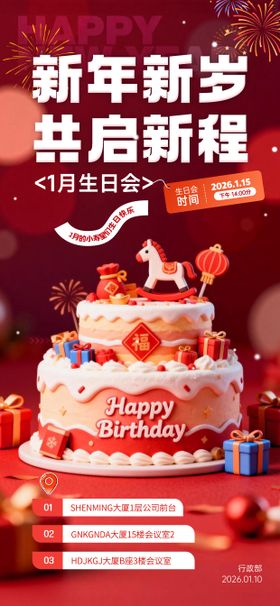 红色新年员工企业生日会海报