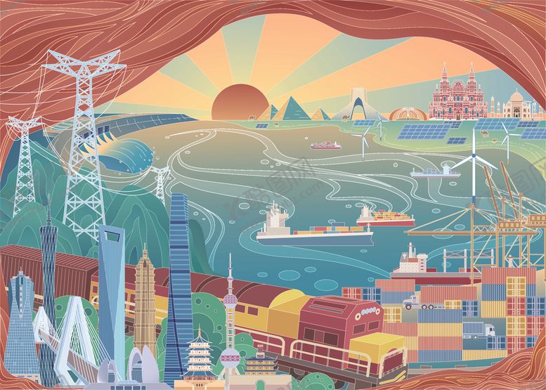 编号：54717609141443156682【酷图网】源文件下载-繁忙港口的工业运输景象