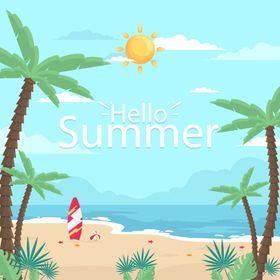 夏日背景天海边天来了插画