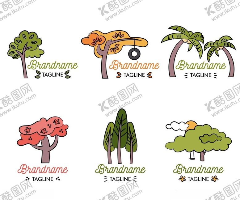 编号：23865609260856289438【酷图网】源文件下载-多样卡通树木插画集合