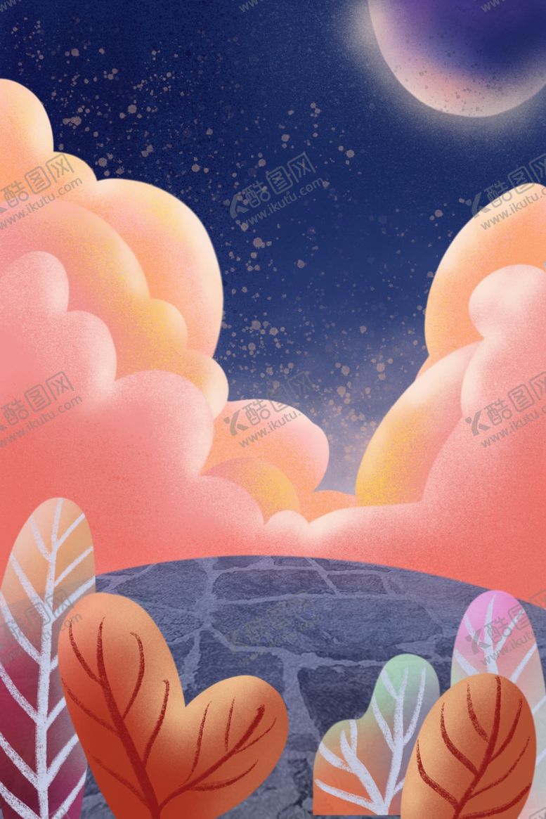 编号：40063109290402584846【酷图网】源文件下载-中秋端午半月插画卡通云彩背景