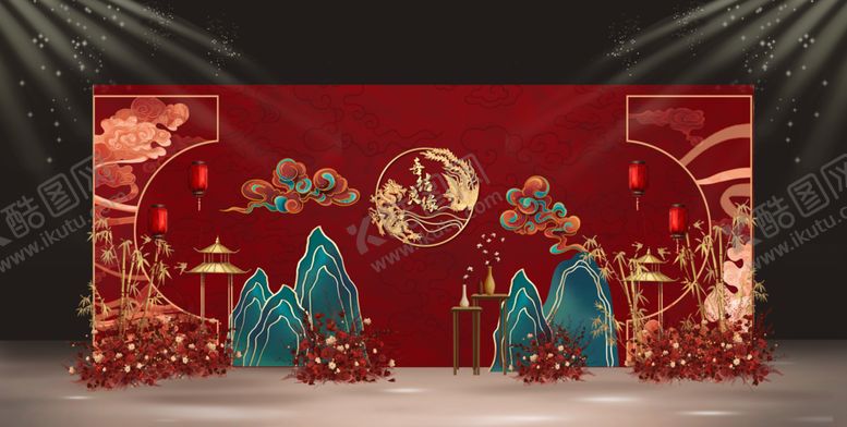 编号：68398809162239457335【酷图网】源文件下载-中式婚礼舞台布置场景