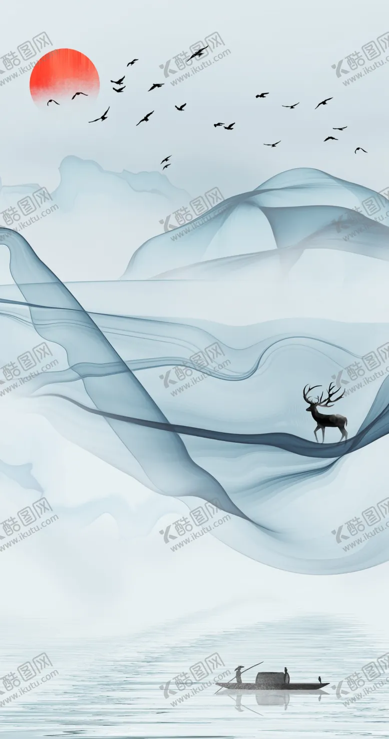 编号：33307006170849536345【酷图网】源文件下载-新中式意境山水玄关画