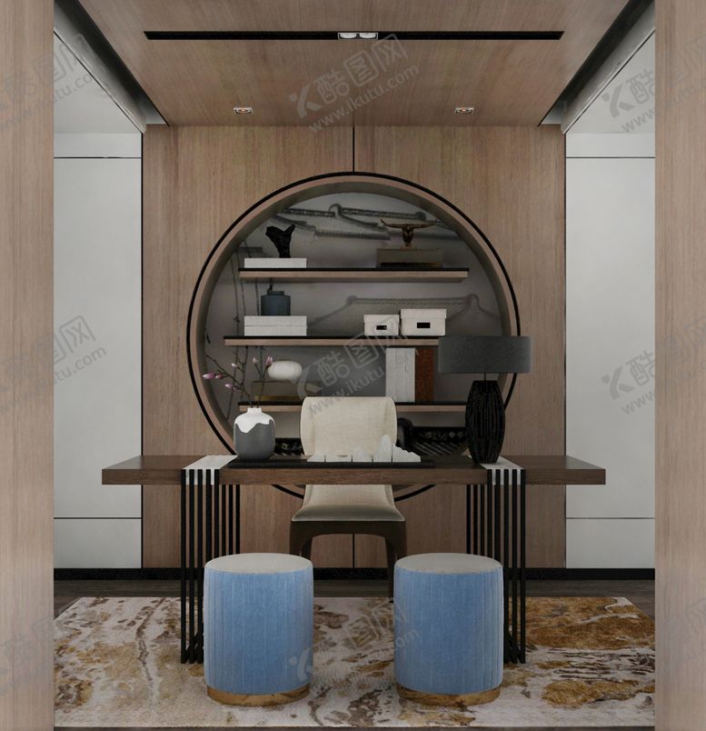 编号：84516710200659022690【酷图网】源文件下载-新中式书房3d模型