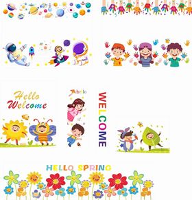 儿童欢迎主题装饰图案玻璃贴