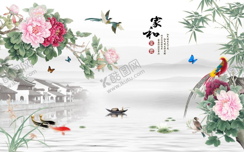 编号：33678305091358511267【酷图网】源文件下载-工笔花鸟背景墙装饰画
