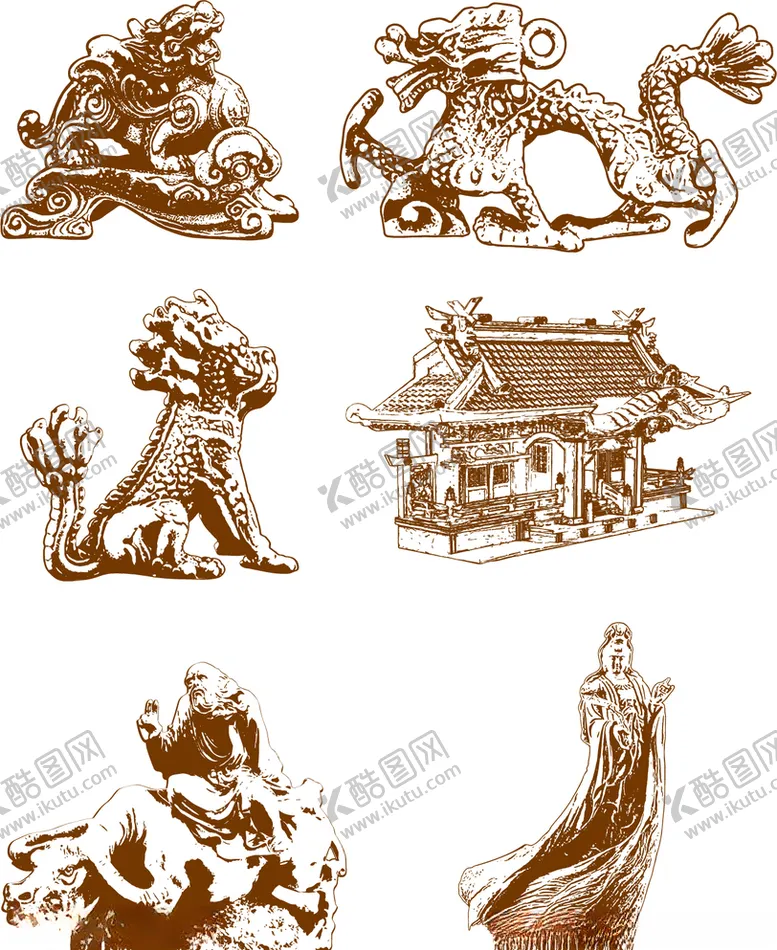 编号：48861706242215151592【酷图网】源文件下载-貔貅龙老子骑牛观音
