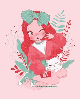可爱卡通潮流少女插画