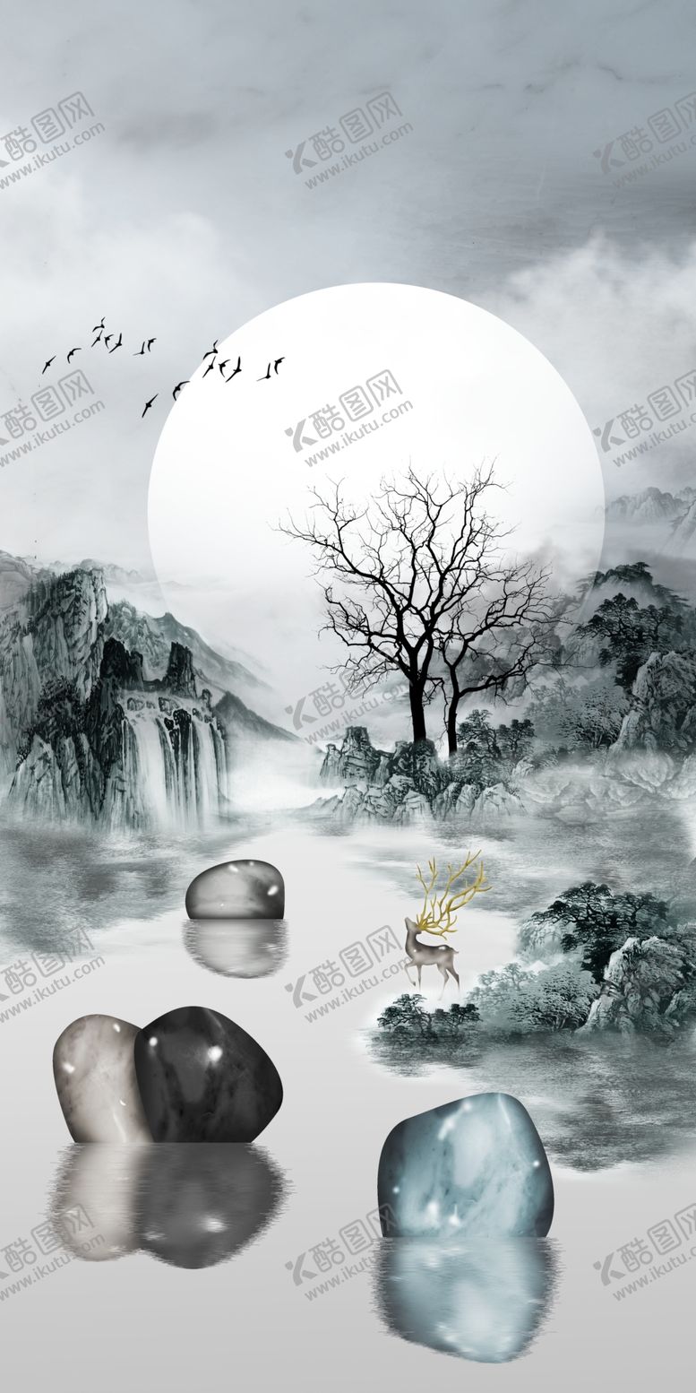 编号：29646810010943417577【酷图网】源文件下载-石来运转玄关装饰画