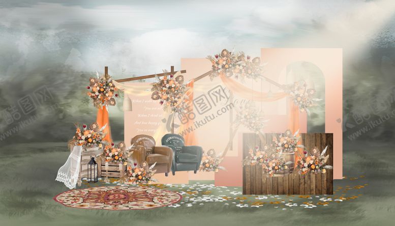 编号：49452410090328218488【酷图网】源文件下载-户外婚礼秋色合影区效果图