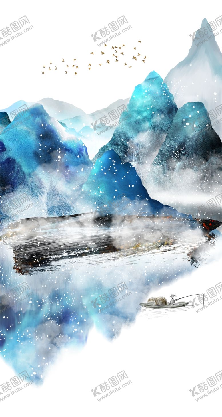 编号：76281510030506196751【酷图网】源文件下载-水墨山水小船装饰画玄关图