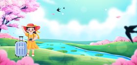 女孩春日户外旅行场景