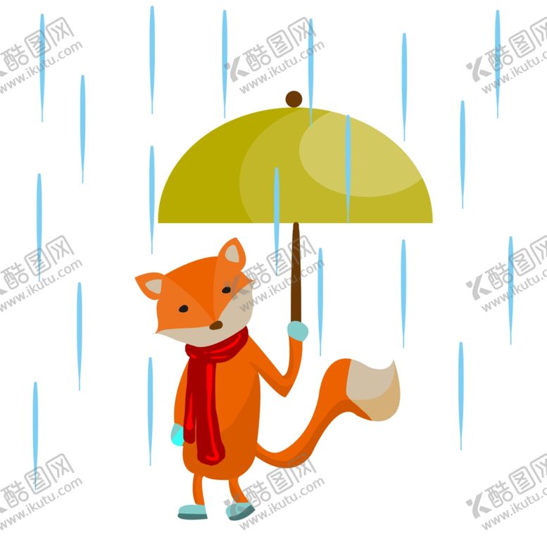 编号：32375104301012398429【酷图网】源文件下载-下雨打着雨伞的狐狸