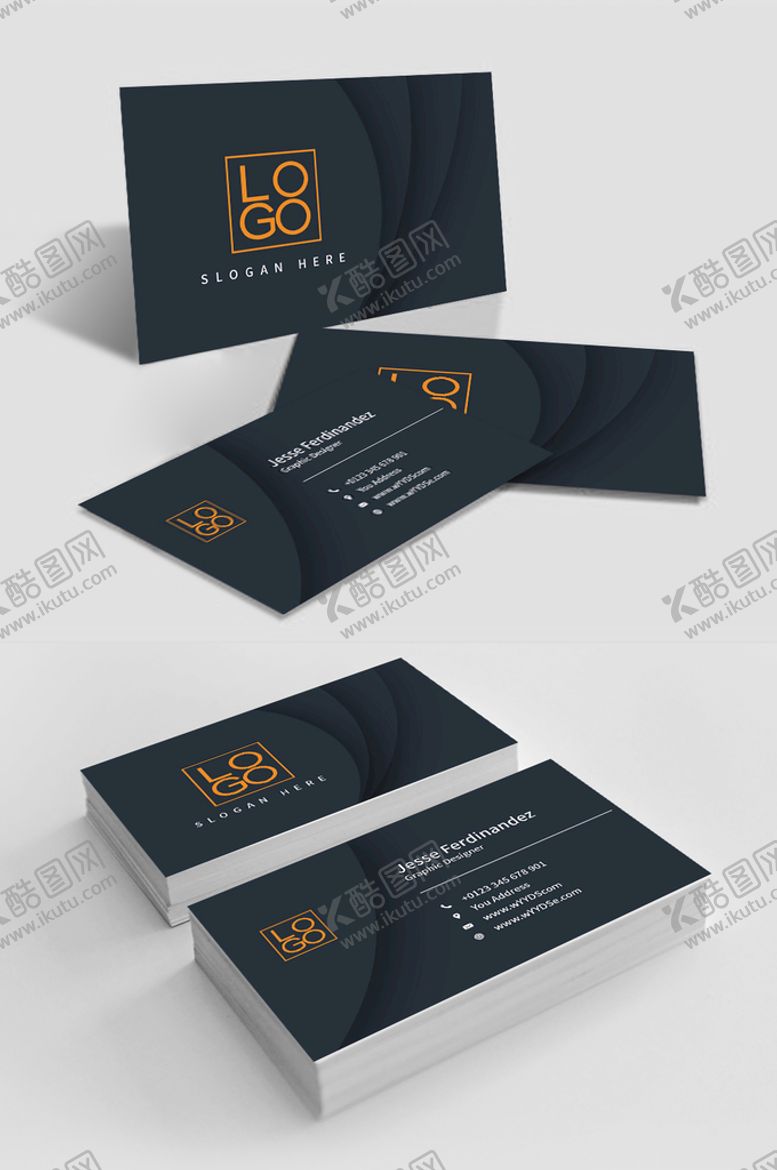 编号：10543810090506430527【酷图网】源文件下载-黑灰色大气创意名片模板设计