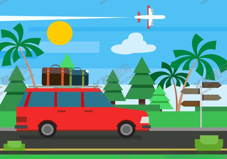 编号：22499504050421168441【酷图网】源文件下载-红色汽车开启户外旅行