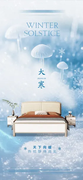 大寒海报床雪花二十四节气